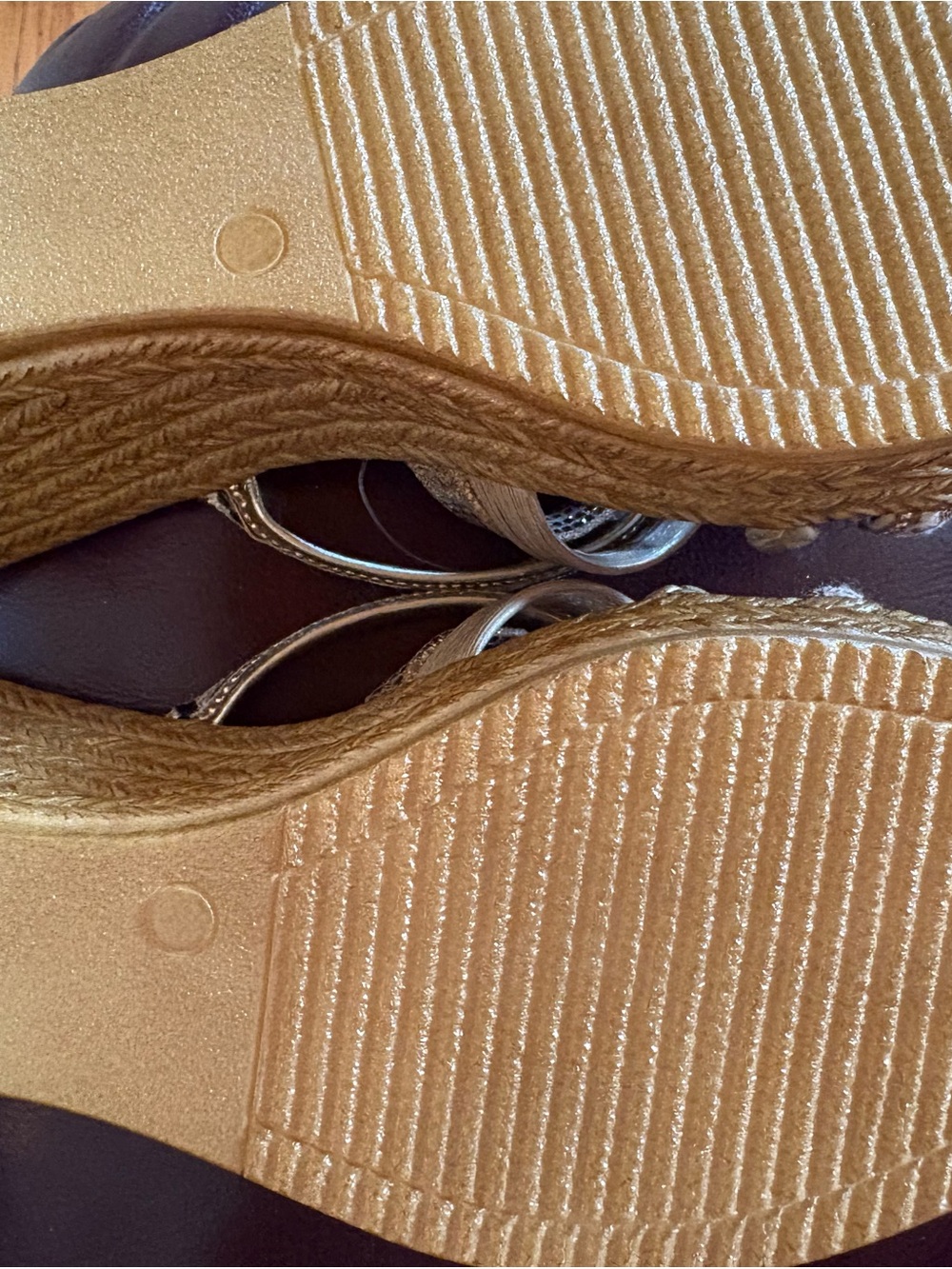 MARELLA Gold Strappy Braided Wedge Mules - Picture 6 of 8